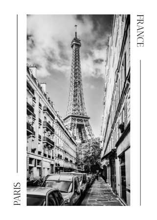 Black and White Photo of Eiffel Tower Postcard 5x7in Vertical Design Template