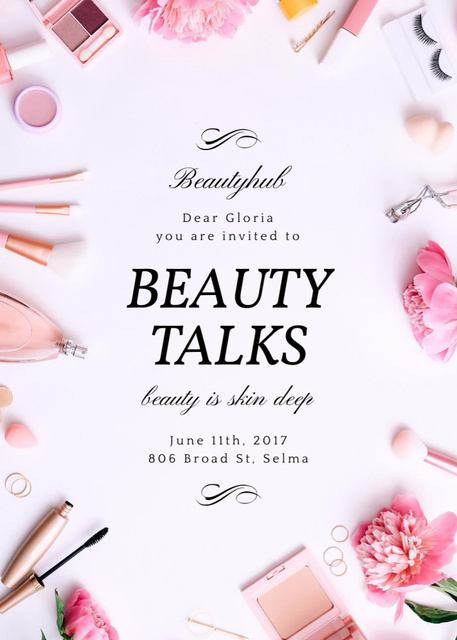 Beauty Event Announcement on Tender Spring Flowers Invitation Πρότυπο σχεδίασης