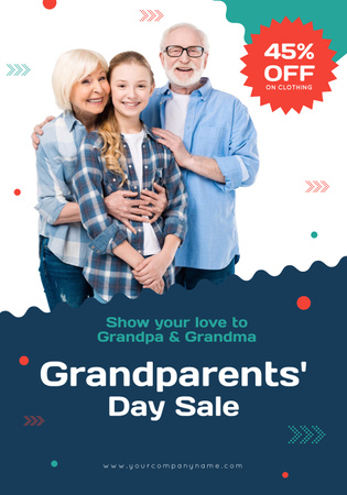 Grandparents Day Clothing Sale with Discount on Blue Poster 28x40in – шаблон для дизайну