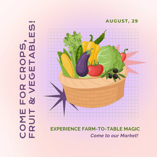 Organic Crops And Veggies From Farmers On Market Animated Post Design Template