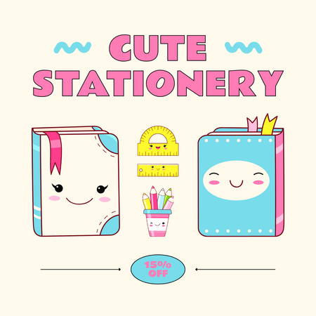 Stationery Shop Discount On Cute Products Instagram AD Design Template