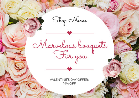 Offer of Beautiful Flowers on Valentine's Day Postcard Design Template