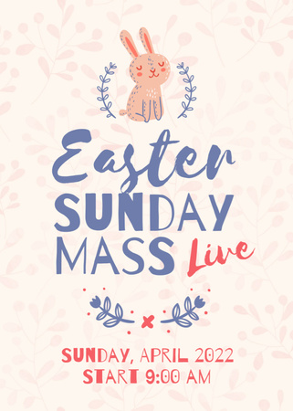 Easter Religious Celebration on Sunday with Bunny Invitation Design Template