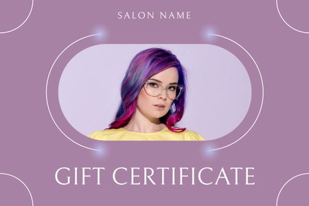 Ontwerpsjabloon van Gift Certificate van Young Woman with Bright Hairstyle