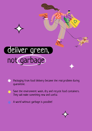 Waste Recycling Motivation with Cute Tiger holding Eco Bag Poster 28x40in Šablona návrhu