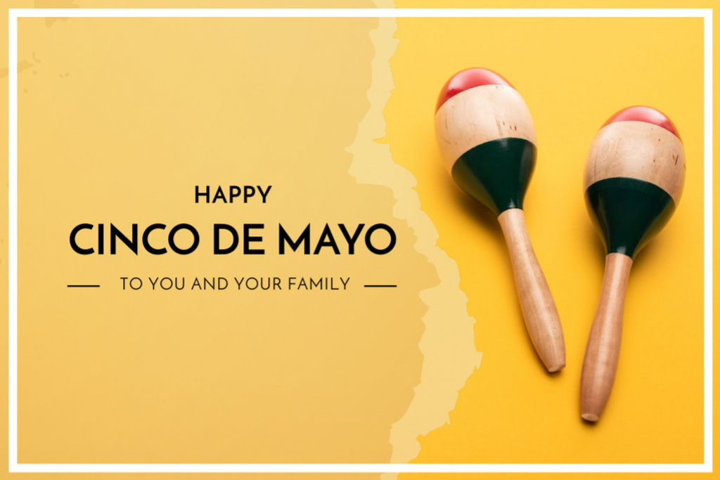 Vibrant Cinco de Mayo Congrats With Maracas Postcard 4x6in Modelo de Design