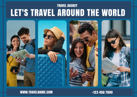 Koláž cestovatelů po celém světě Card Šablona návrhu