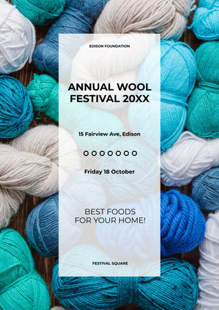 Knitting Festival Announcement with Wool Yarn Skeins Poster Tasarım Şablonu