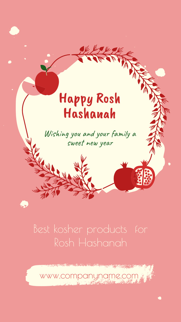 Illustrated Happy Rosh Hashanah Greeting And Kosher Food Offer Instagram Story Modelo de Design