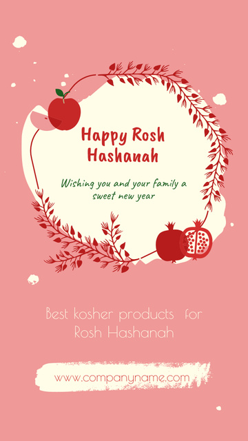 Modèle de visuel Illustrated Happy Rosh Hashanah Greeting And Kosher Food Offer - Instagram Story