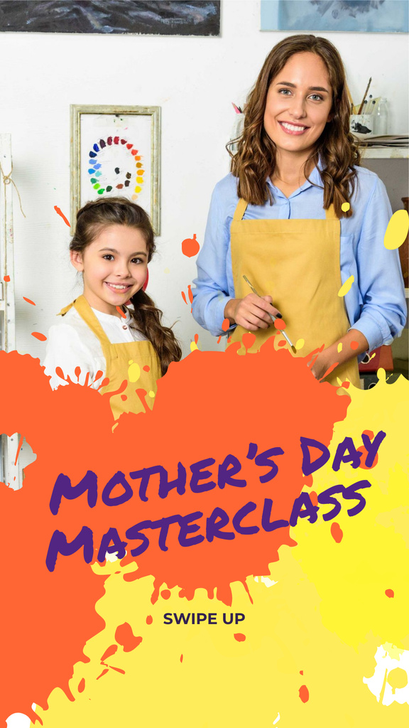 Mother's Day Sale Teacher and Girl Painting Instagram Story Modelo de Design