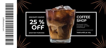 Discount in Coffee Shop with Cup of Iced Latte Coupon 3.75x8.25in Design Template