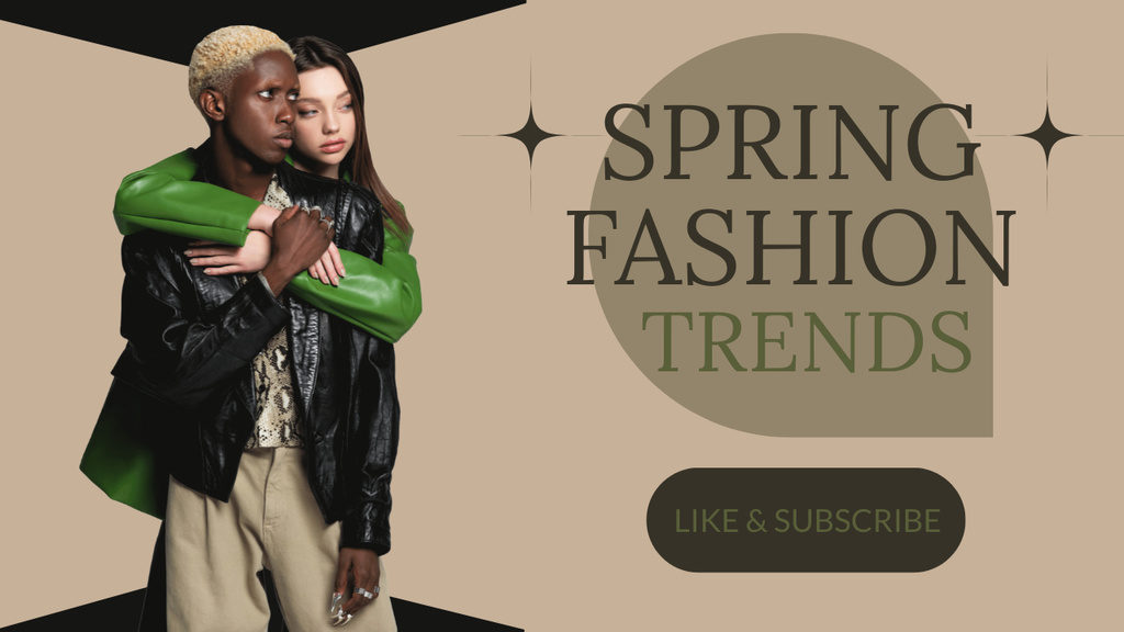 Spring Fashion Trends with Beautiful Young Couple Youtube Thumbnail Design Template