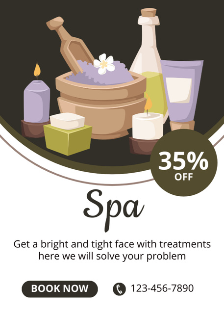 Spa Studio Advertisement with Candles and Sea Salt Flayerデザインテンプレート