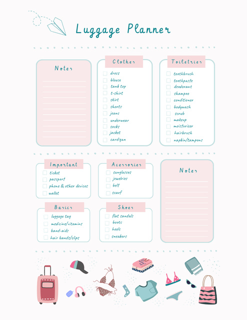 Vacation Luggage Checklist Notepad 8.5x11in Design Template