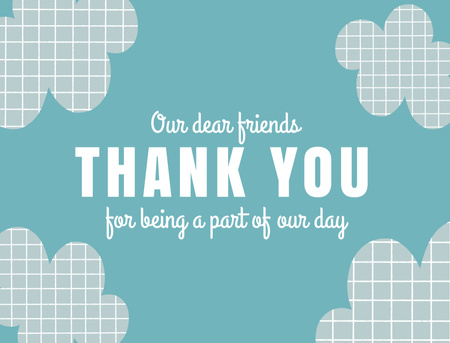 Cute Thankful Phrase on Blue Pattern with Clouds Thank You Card 4.2x5.5in tervezősablon