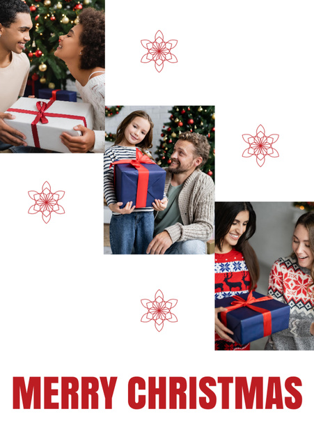 Christmas Together Celebration With Presents Postcard A5 Vertical Design Template