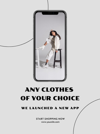 Fashion App with Stylish Woman on screen Poster US Tasarım Şablonu