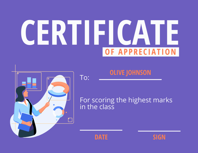 Designvorlage Certificate of Appreciation for Highest Marks für Certificate