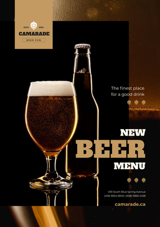 Beer Offer with Lager in Glass and Bottle Poster A3 Design Template