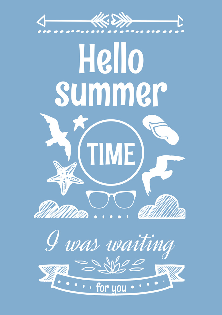Hello summer Quote on Blue Poster Tasarım Şablonu