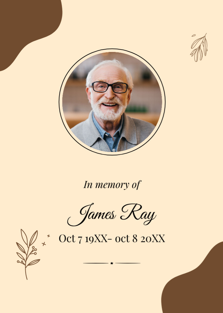 In Memory of Old Man with Photo Postcard 5x7in Vertical Design Template