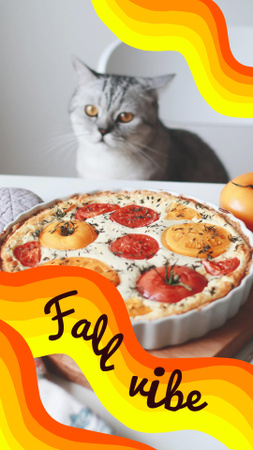 Funny Cat sitting at Table with Tomato Pie Instagram Video Story Tasarım Şablonu
