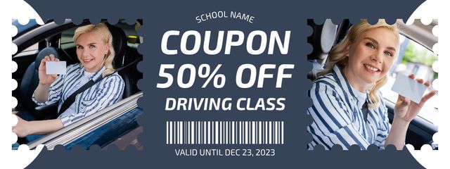 Driving School Class With Guidance And Discounts Offer Coupon Design Template