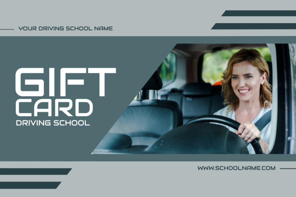 Car Driving School Promotion With Confident Driver Gift Certificate Tasarım Şablonu