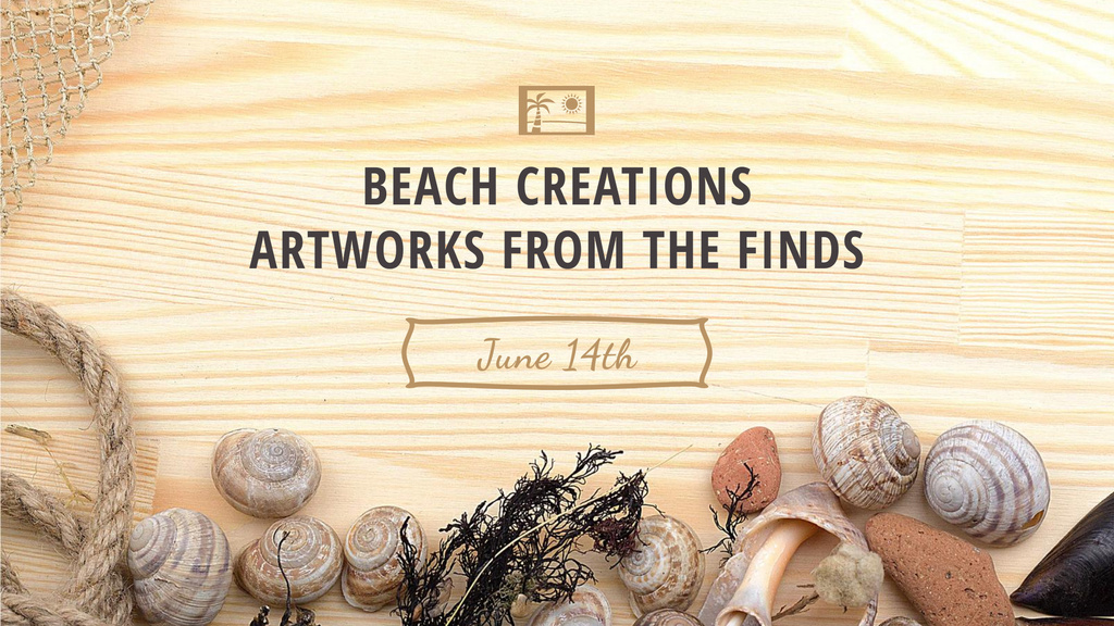 Travel inspiration with Shells on wooden background FB event cover Modelo de Design