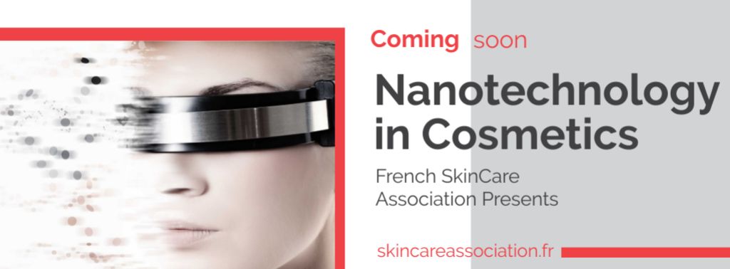 Ontwerpsjabloon van Facebook cover van Nanotechnology in Cosmetics with Woman in Modern Glasses