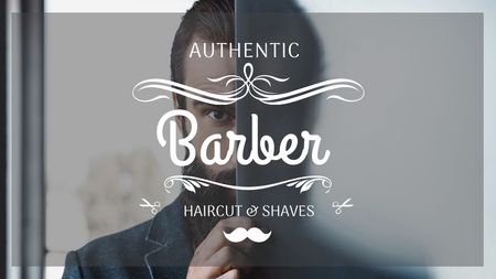 Ontwerpsjabloon van Title van Barbershop Ad with Man with Beard and Mustache