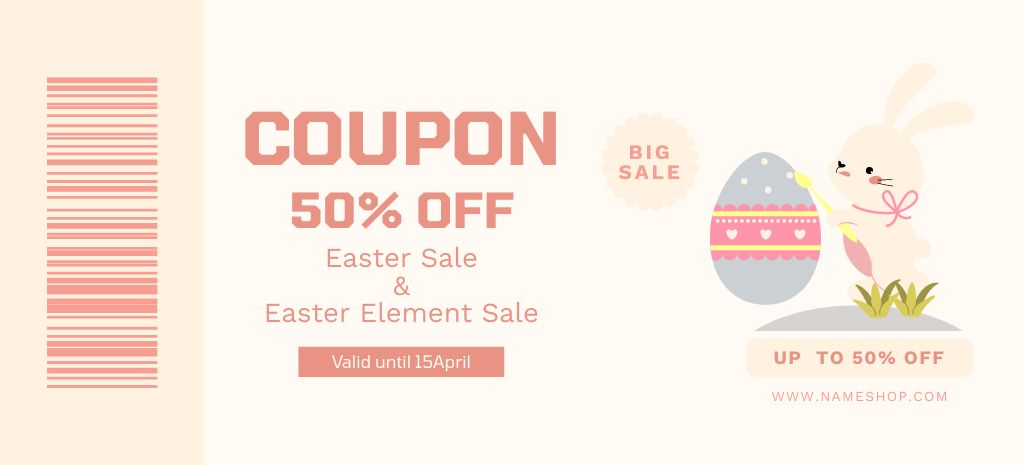Easter Sale with Dyed Easter Eggs and Cute Bunny Coupon 3.75x8.25in Tasarım Şablonu