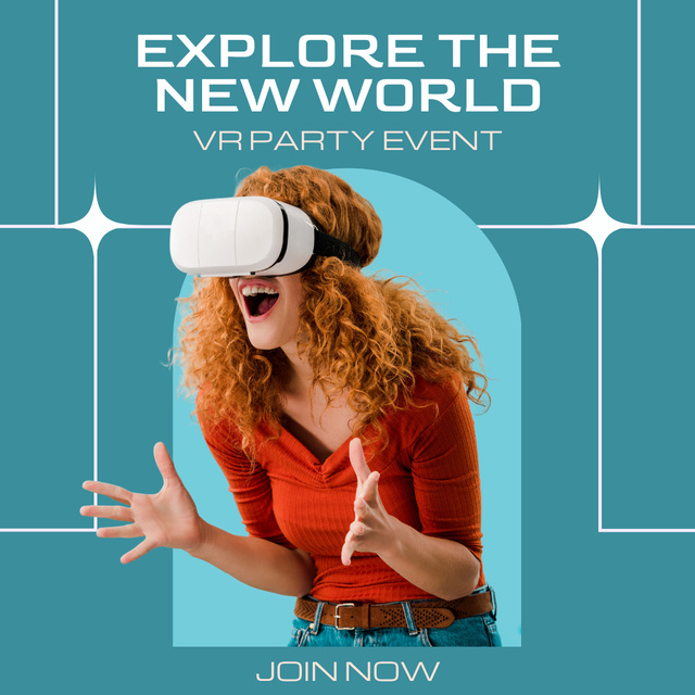 Virtual Event Invitation with Woman in VR Glasses Instagram Design Template