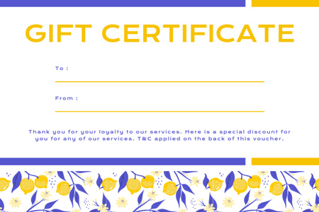 Ειδικό κουπόνι με μοτίβο λεμονιών Gift Certificate Πρότυπο σχεδίασης