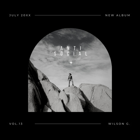 Alone Man Standing on Rocks Album Cover Design Template