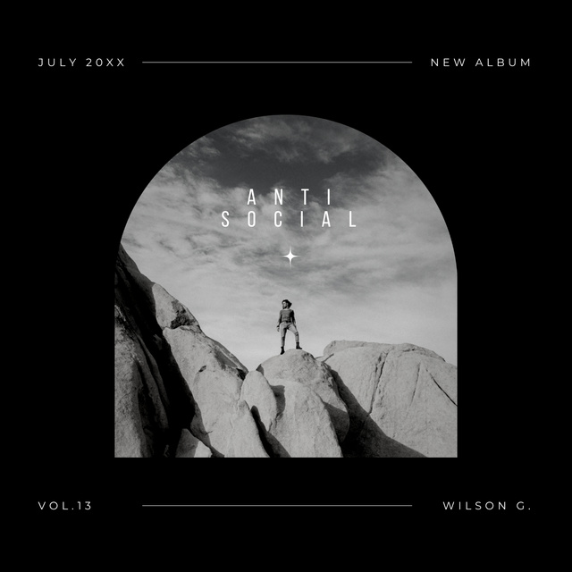 Alone Man Standing on Rocks Album Cover – шаблон для дизайна