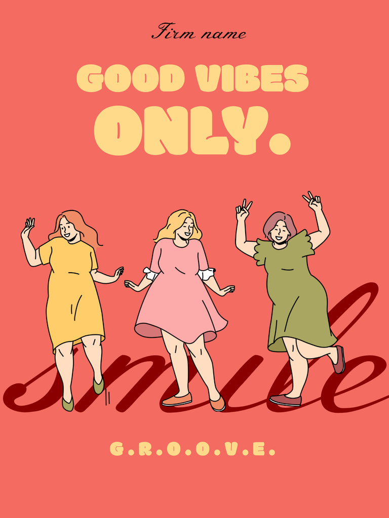 Inspirational Phrase with Funny Dancing Women Poster USデザインテンプレート