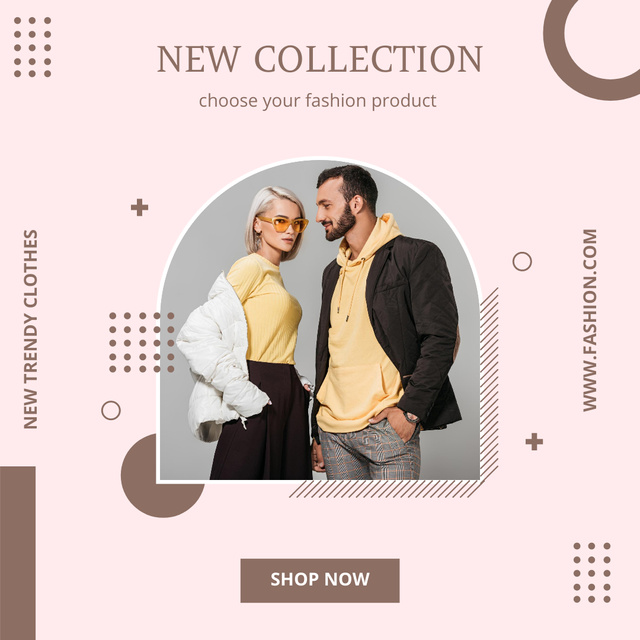 New Clothing Collection Anouncement with Couple in Yellow and Black Instagram Design Template