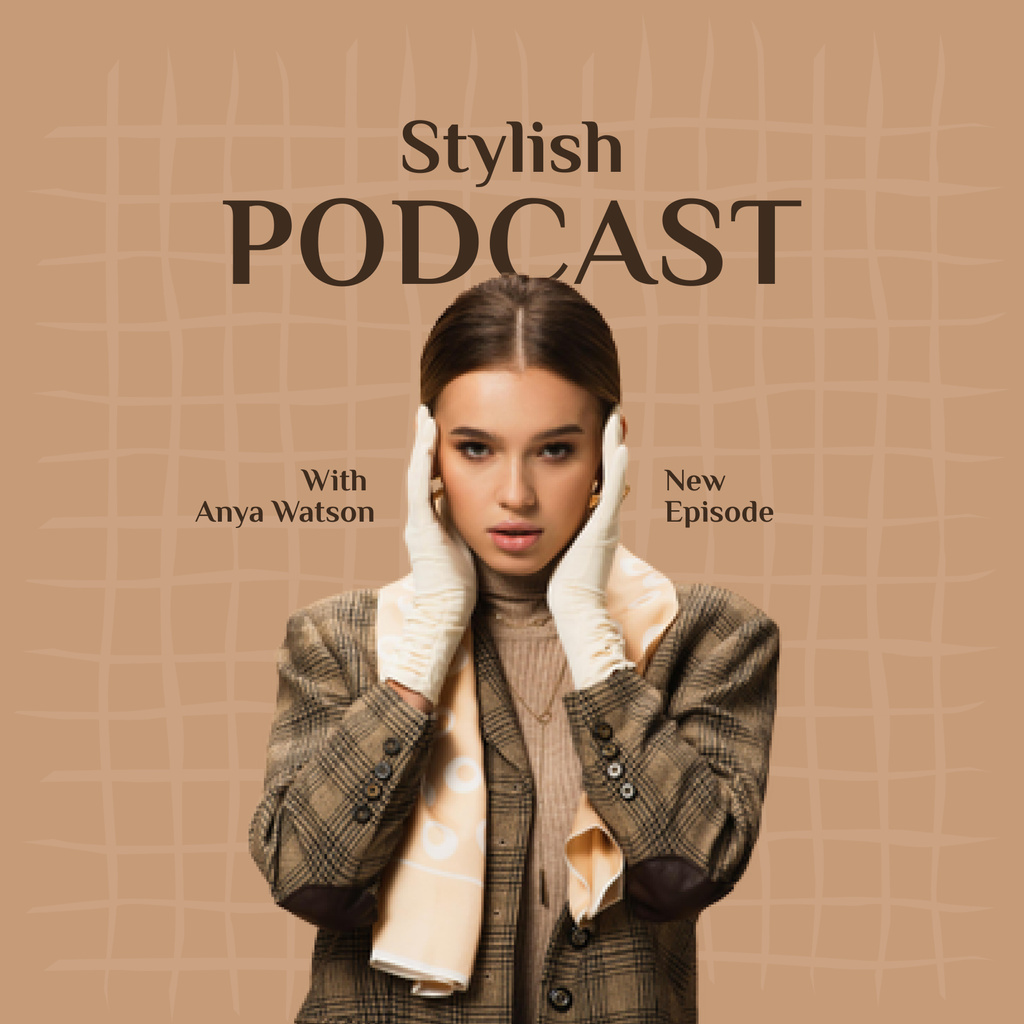 Stylish Young Woman for Fashion Podcast Ad Podcast Coverデザインテンプレート