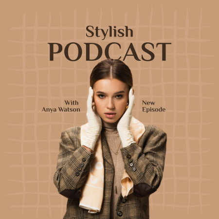 Stylish Young Woman for Fashion Podcast Ad Podcast Cover Modelo de Design