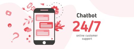 Online Chat on Phone Screen in Pink Facebook cover Design Template
