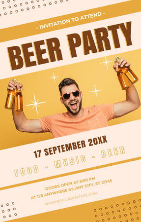 Beer Party Ad on Yellow Invitation 4.6x7.2in Design Template