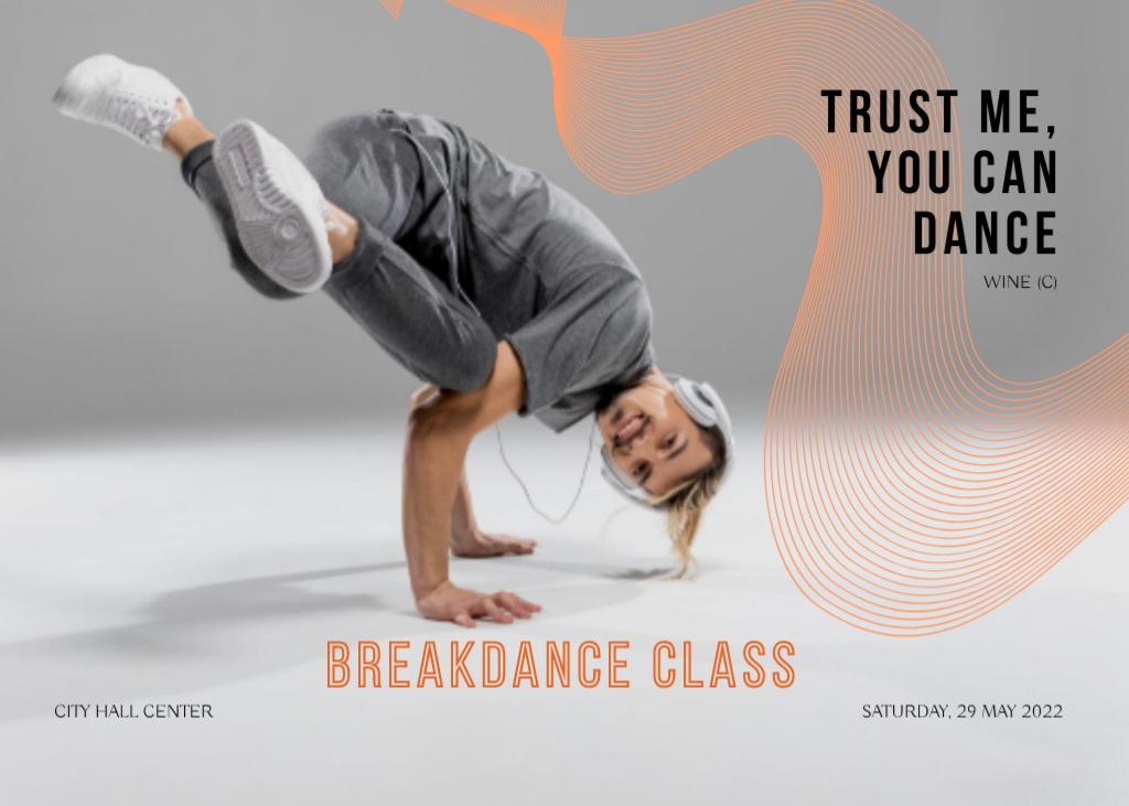 Offering Breakdance Classes with Guy Flyer 5x7in Horizontal Modelo de Design