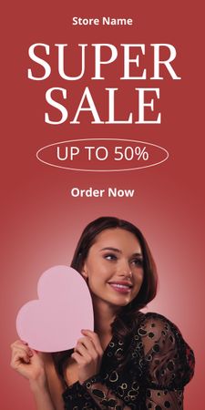 Modèle de visuel Annonce de super vente de la Saint-Valentin avec une belle jeune femme - Graphic