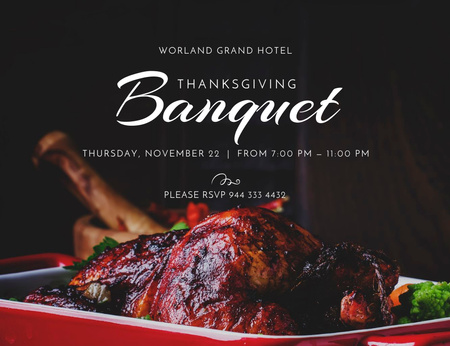 Roasted Thanksgiving Turkey for Banquet Invitation 13.9x10.7cm Horizontal Design Template