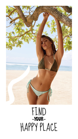 Template di design ispirazione di viaggio con ragazza in bikini sulla spiaggia Instagram Story