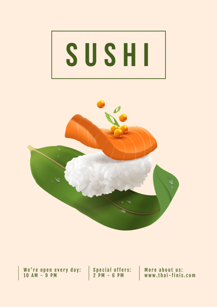 Asian Menu with Sushi Poster A3 Design Template