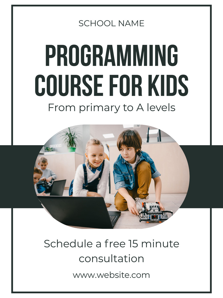 Kids on Computer Programming Course Poster USデザインテンプレート