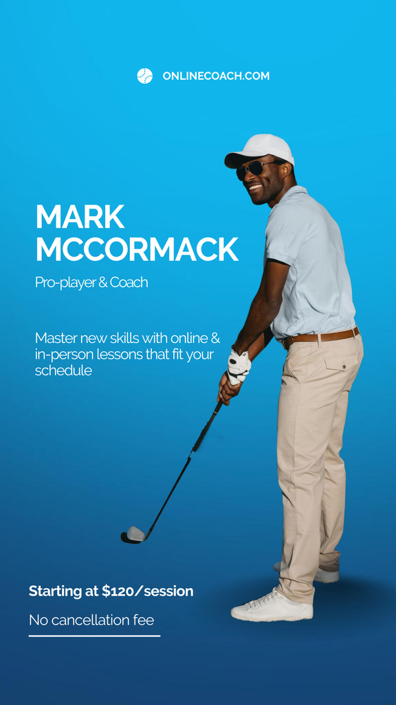 Plantilla de diseño de Golf classes black man on blue Instagram Story 